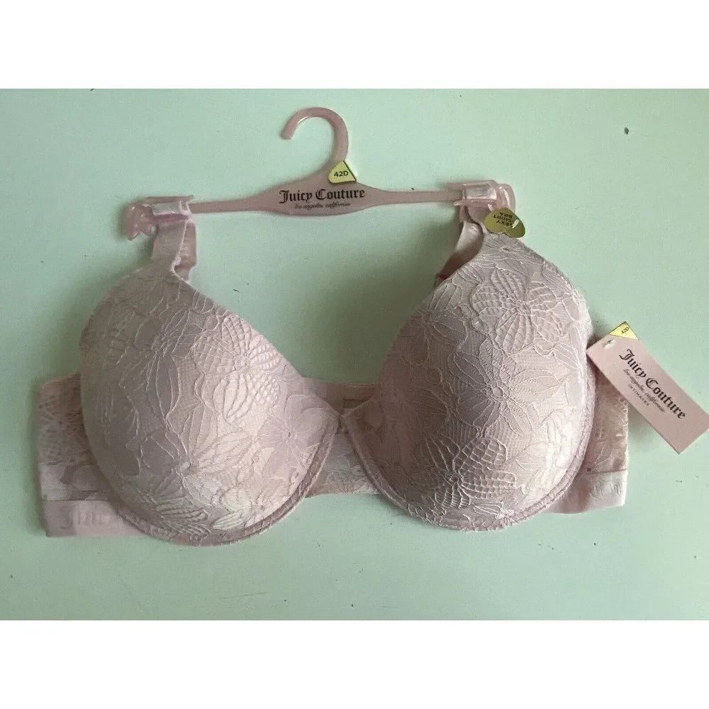 Juicy Couture Sexy T-Shirt Bra Glam Lace Sz 42D Smoky Pink Underwire JC6913E NEW